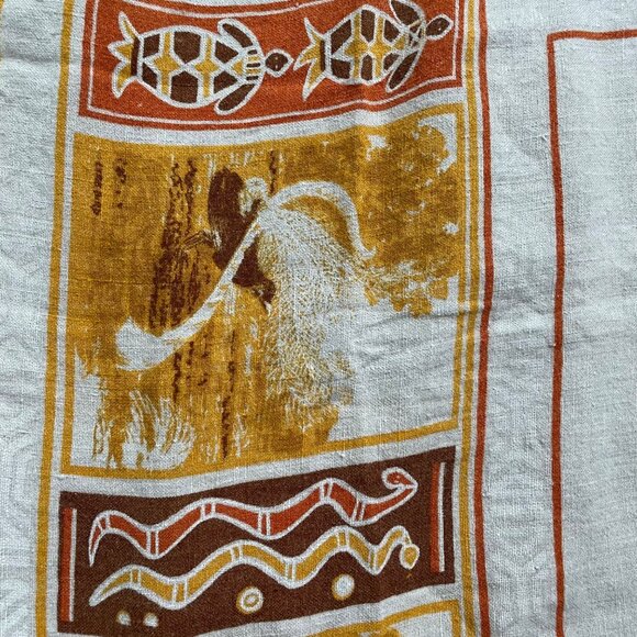 Vintage Austrailian Outback Down Under Linen Tablecloth  Flaw u - Picture 3 of 9